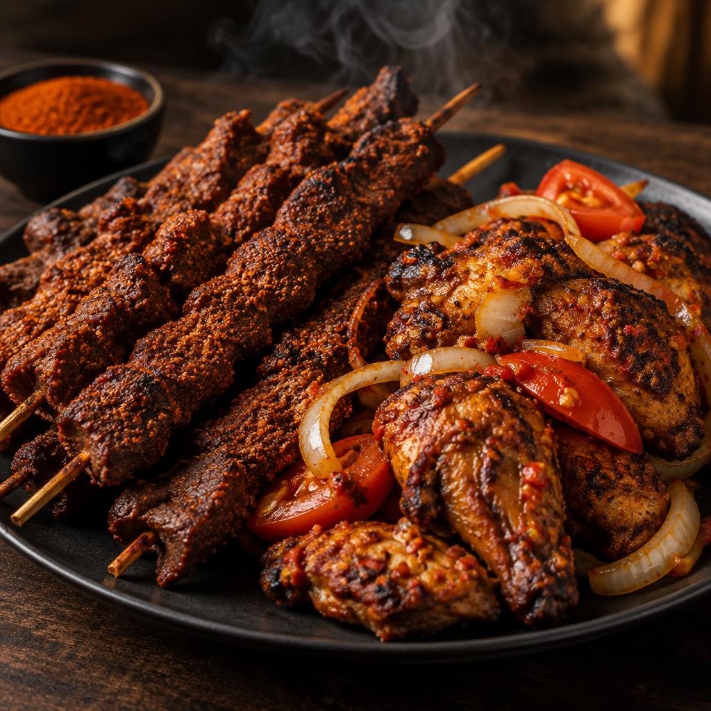 Suya and peppered chicken